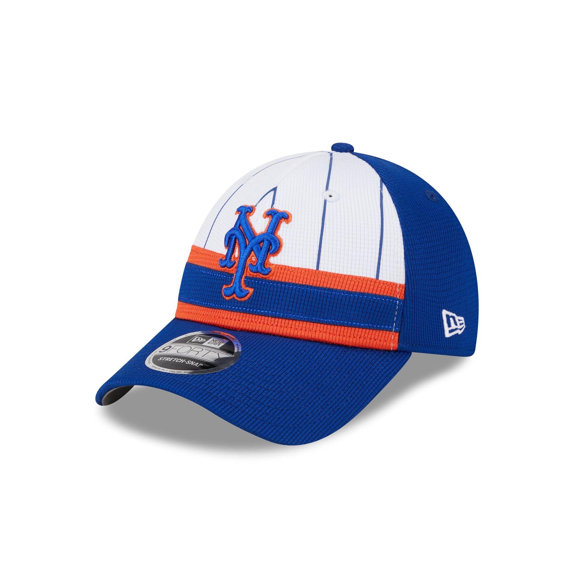 New York Mets 2025 Batting Practice Pinstripe 9FORTY Stretch-Snap Hat