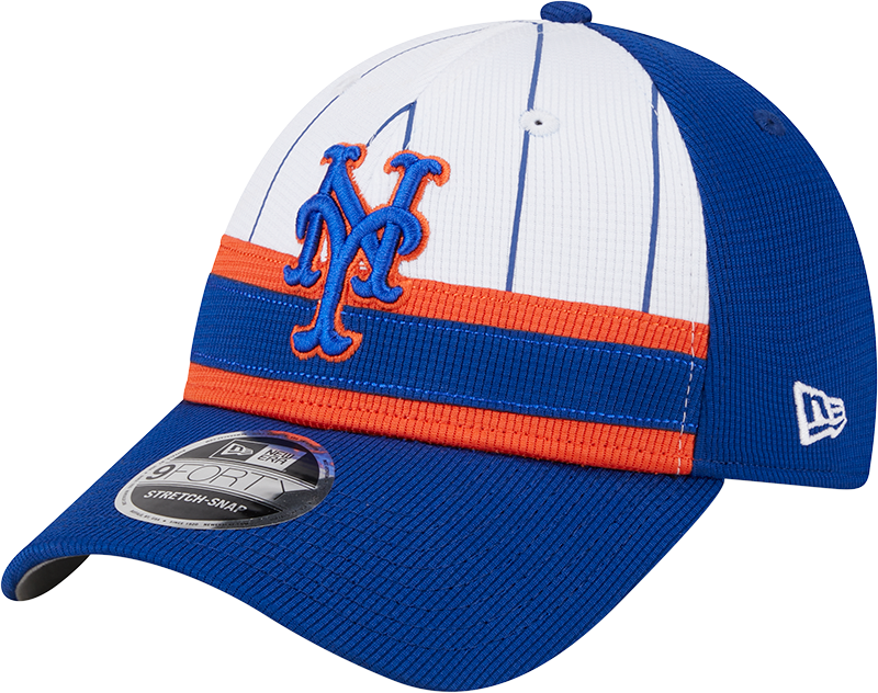 New York Mets 2025 Batting Practice Pinstripe 9FORTY Stretch-Snap Hat