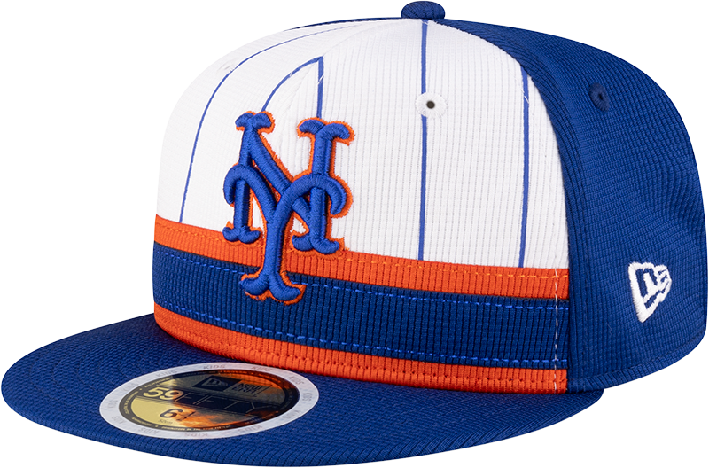 New York Mets 2025 Batting Practice Pinstripe Kids 59FIFTY Fitted Hat
