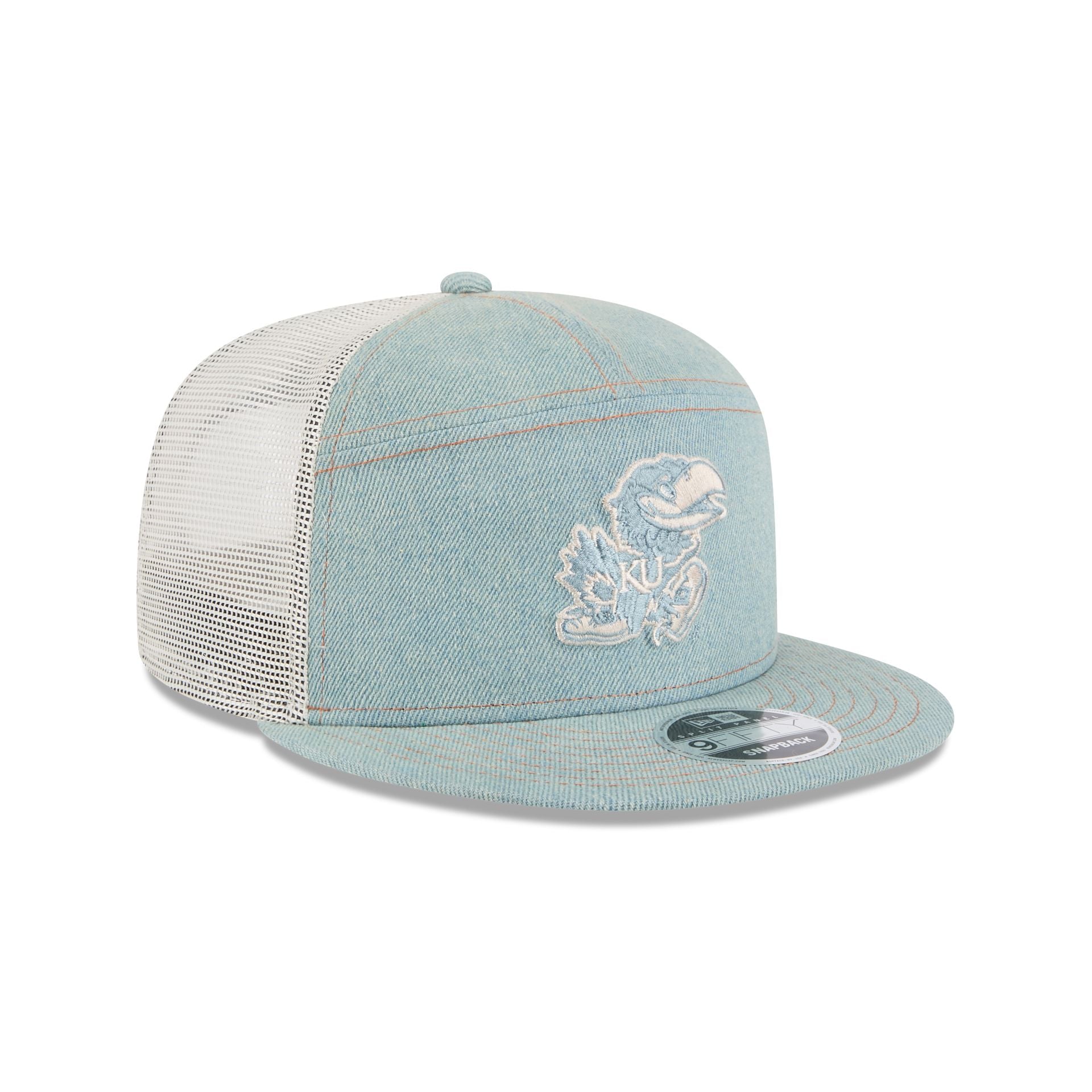 Kansas Jayhawks Denim Split Panel 9FIFTY Trucker Hat