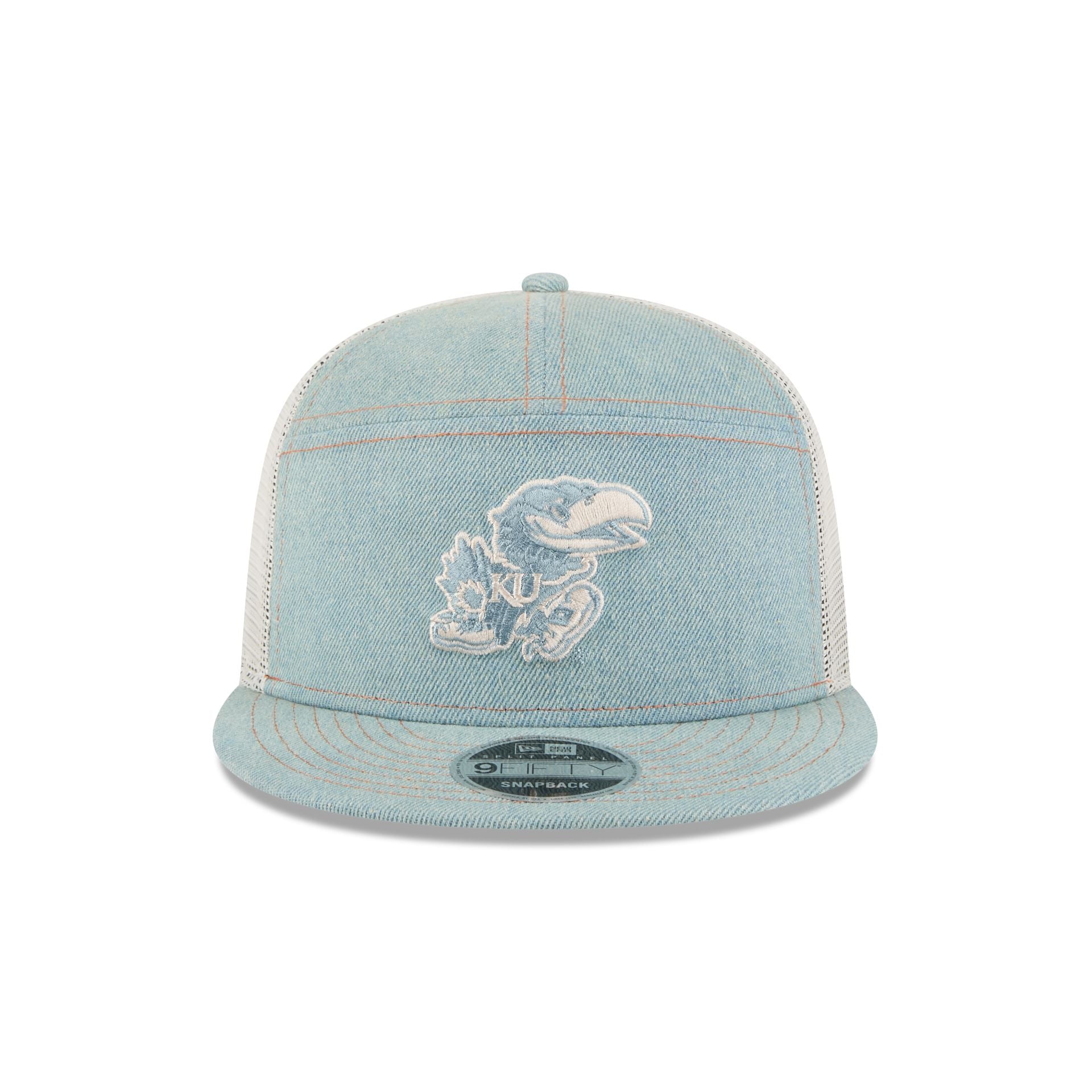 Kansas Jayhawks Denim Split Panel 9FIFTY Trucker Hat