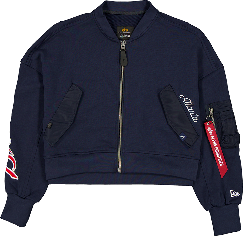 Alpha Industries x Atlanta Braves Navy Women's Full Zip Cropped Fleece Jacket