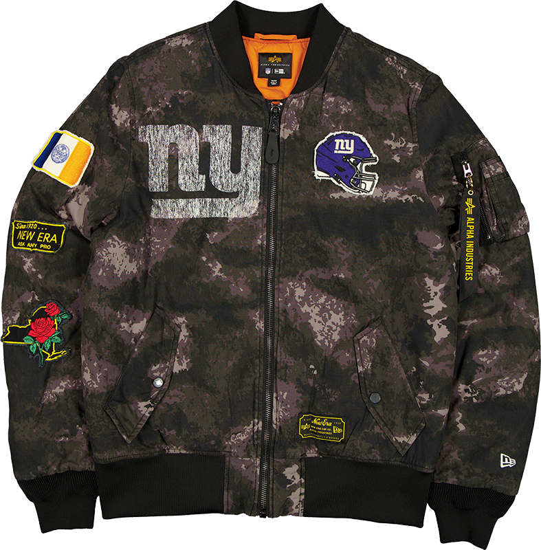 Alpha Industries x New York Giants Black Camo MA-1 Bomber Jacket