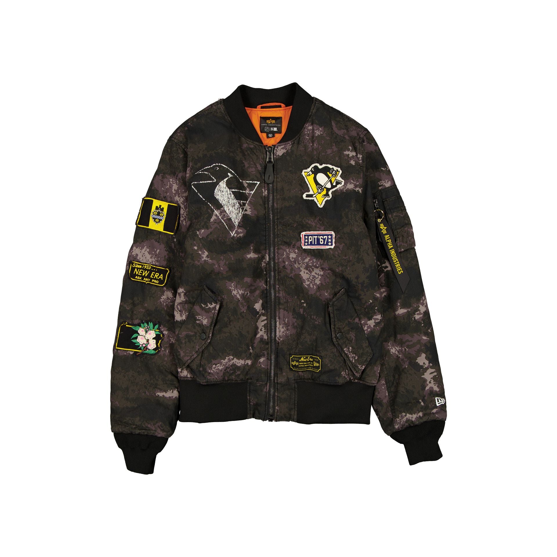 Alpha Industries x Pittsburgh Penguins Black Camo MA-1 Bomber Jacket - Nextgenmallstore