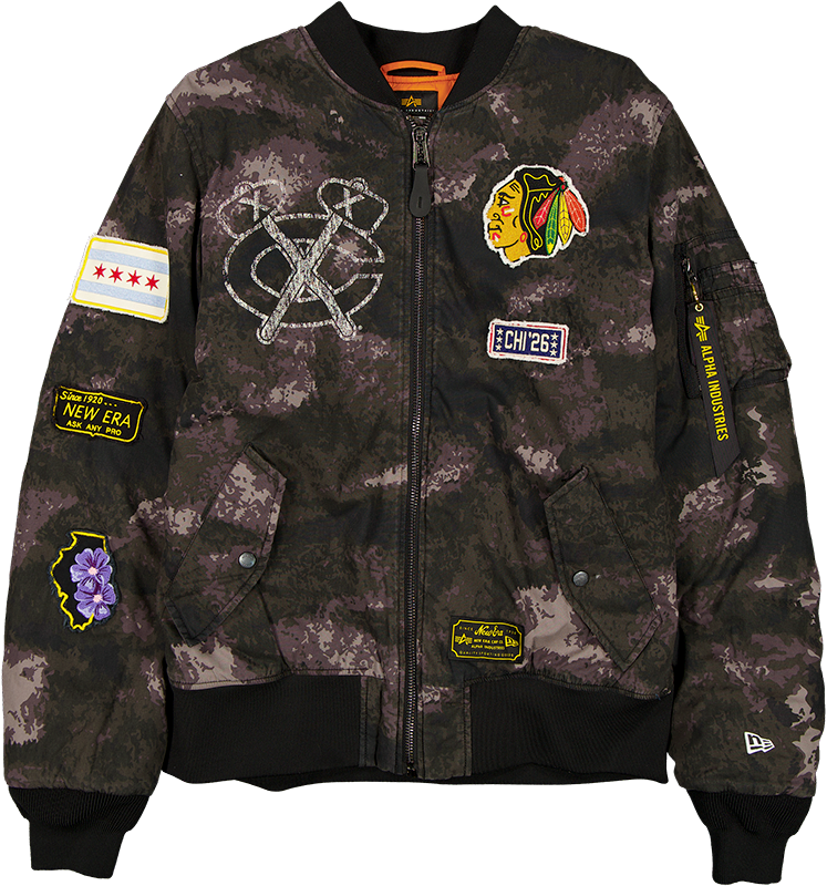 Alpha Industries x Chicago Blackhawks Black Camo MA-1 Bomber Jacket
