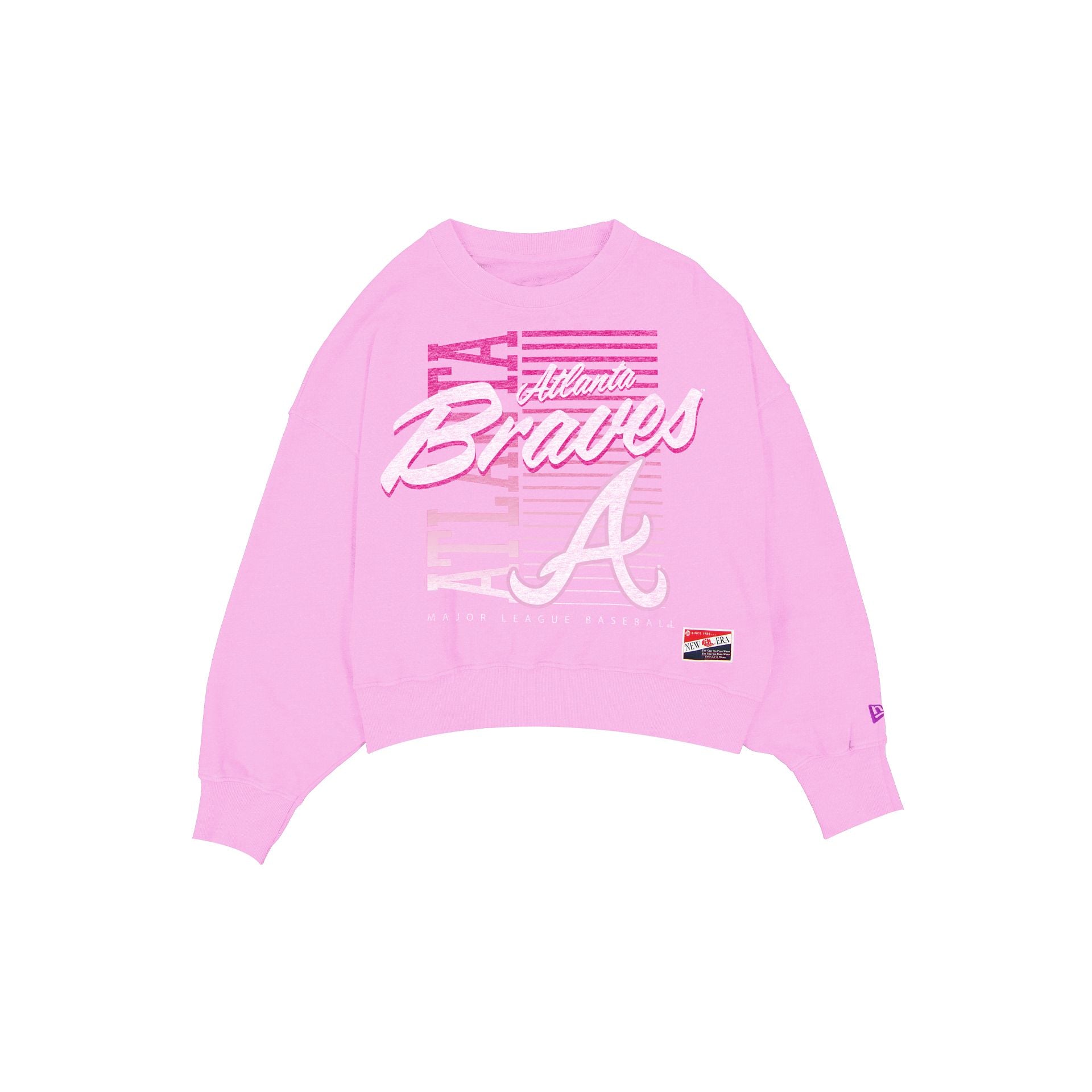 Atlanta Braves Throwback Women's Washed Pink Crewneck - Nextgenmallstore