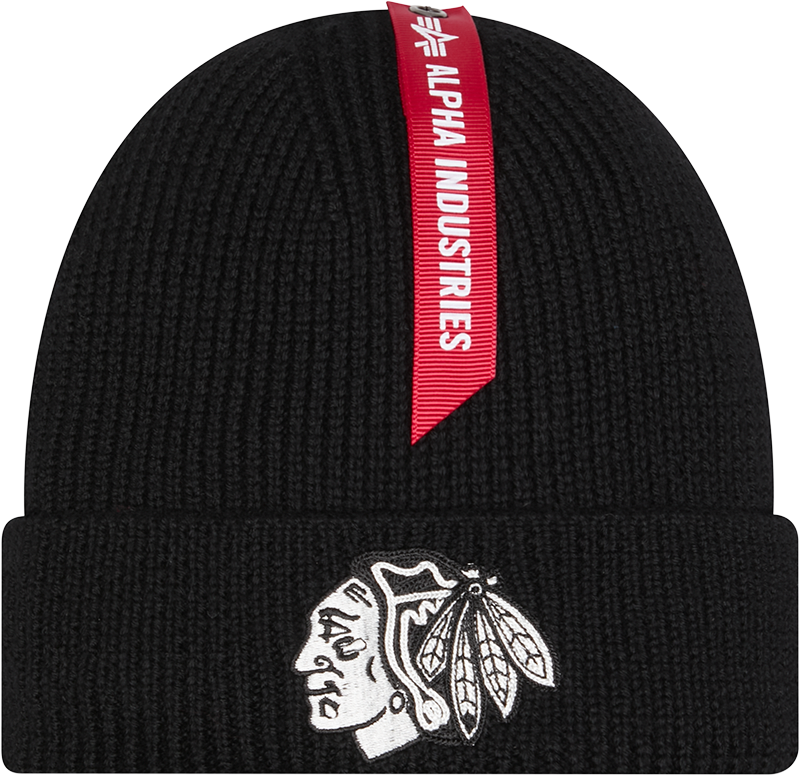 Alpha Industries x Chicago Blackhawks Black Cuff Knit Hat
