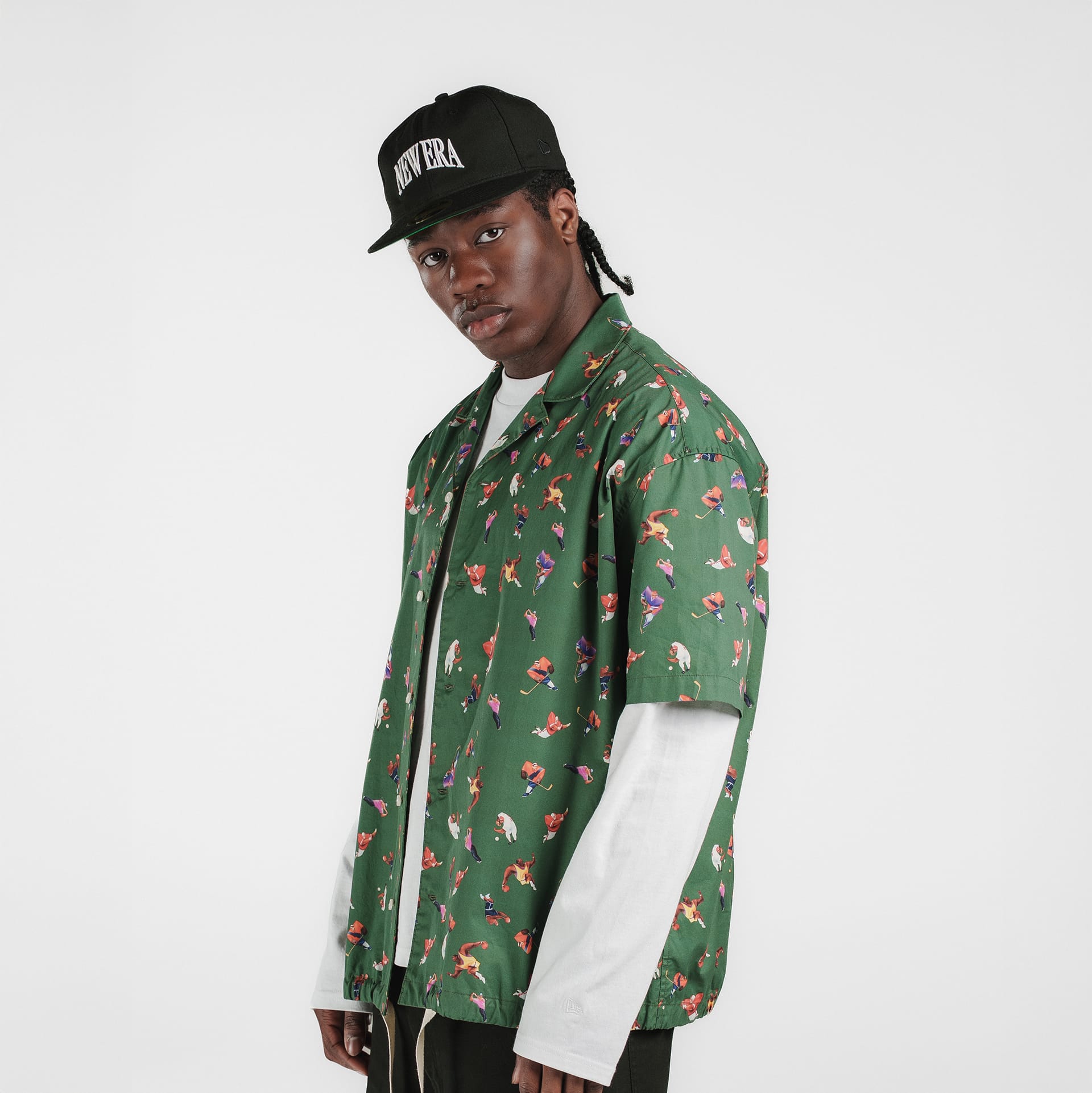 New Era Branded Resort Green Bark Open Collared Shirt - Nextgenmallstore