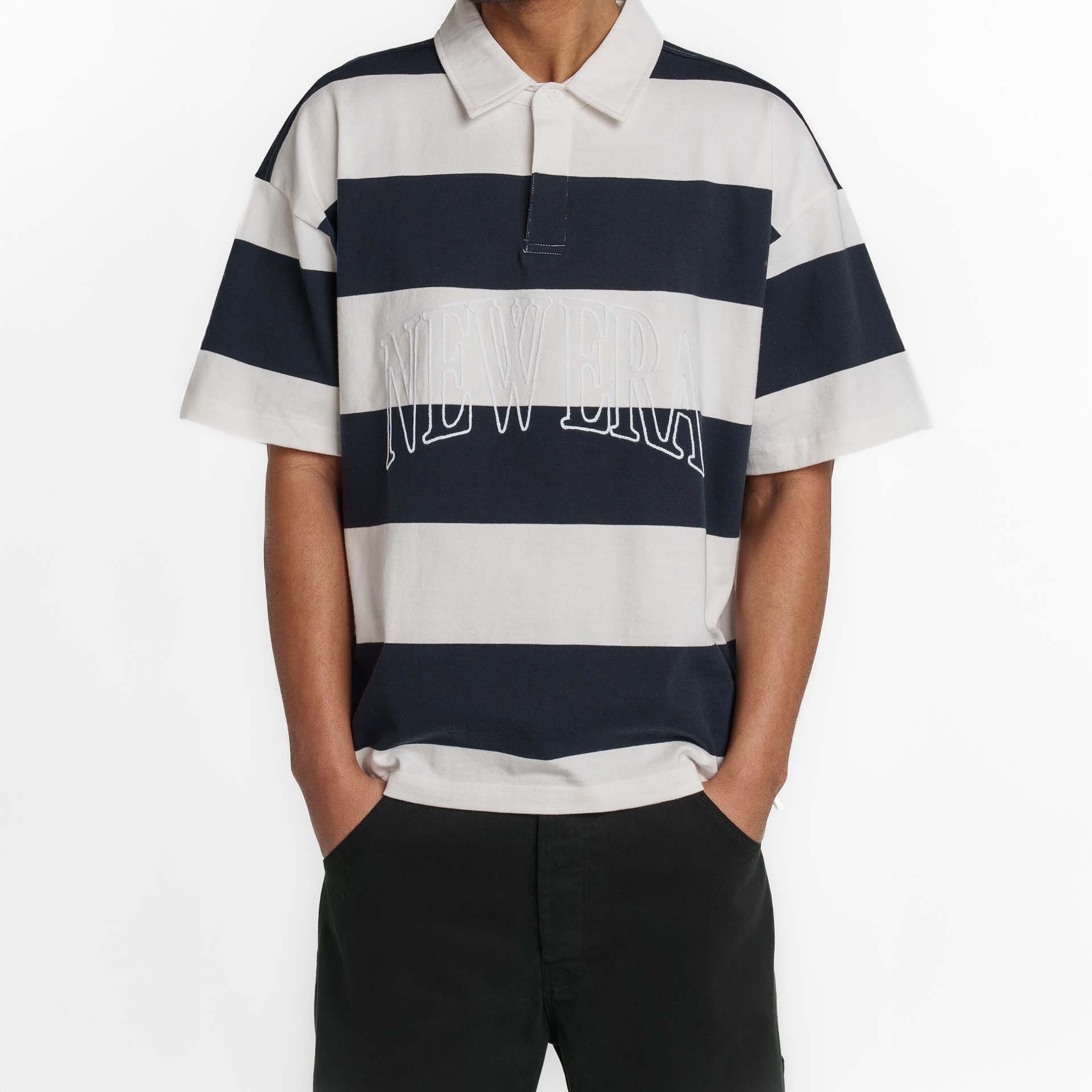 New Era Branded Embroidered Yarn Dye Navy Rugby Shirt - Nextgenmallstore