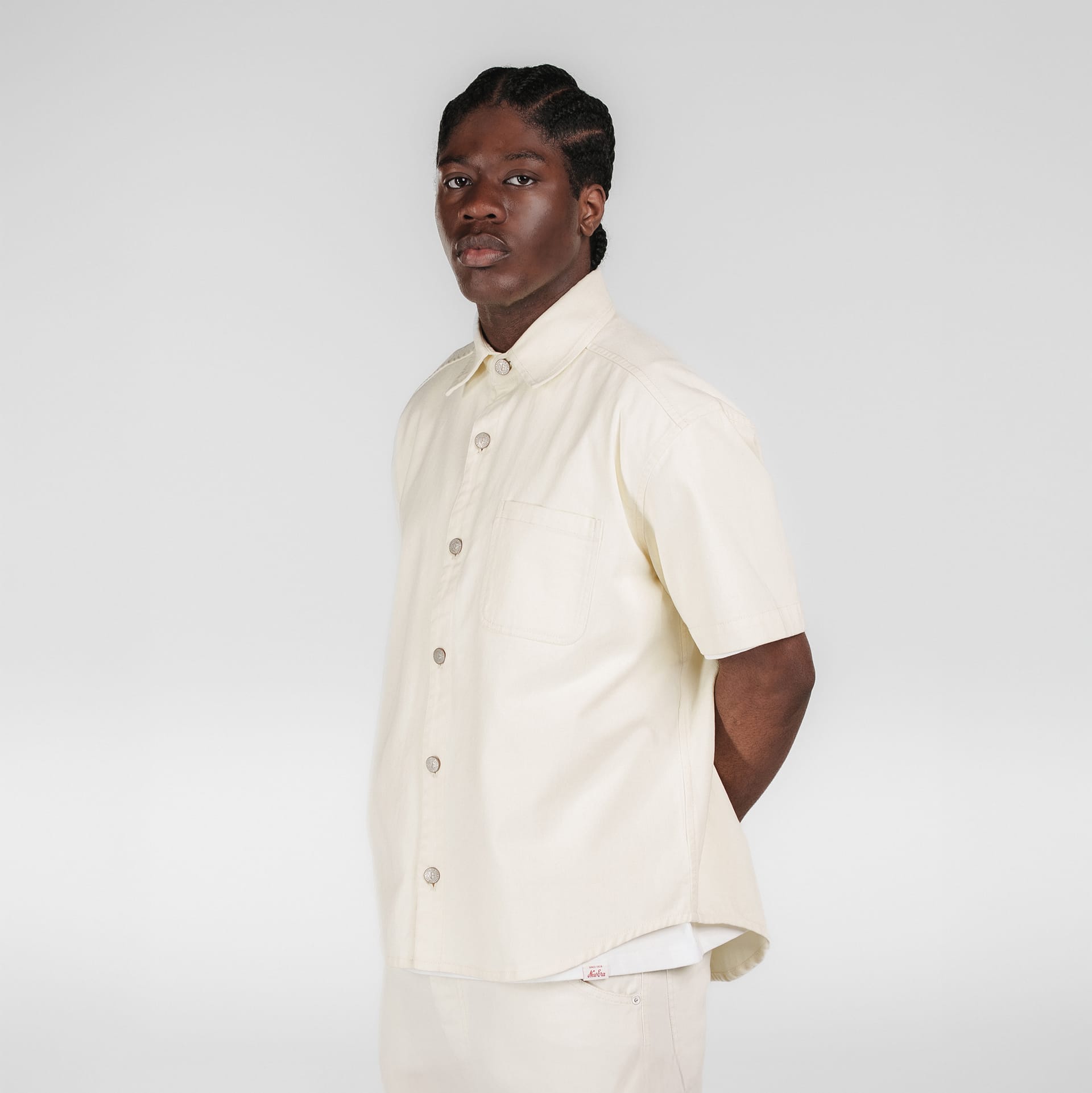 New Era Branded Ellicott Chrome White Twill Half Sleeve Button Up Shirt - Nextgenmallstore