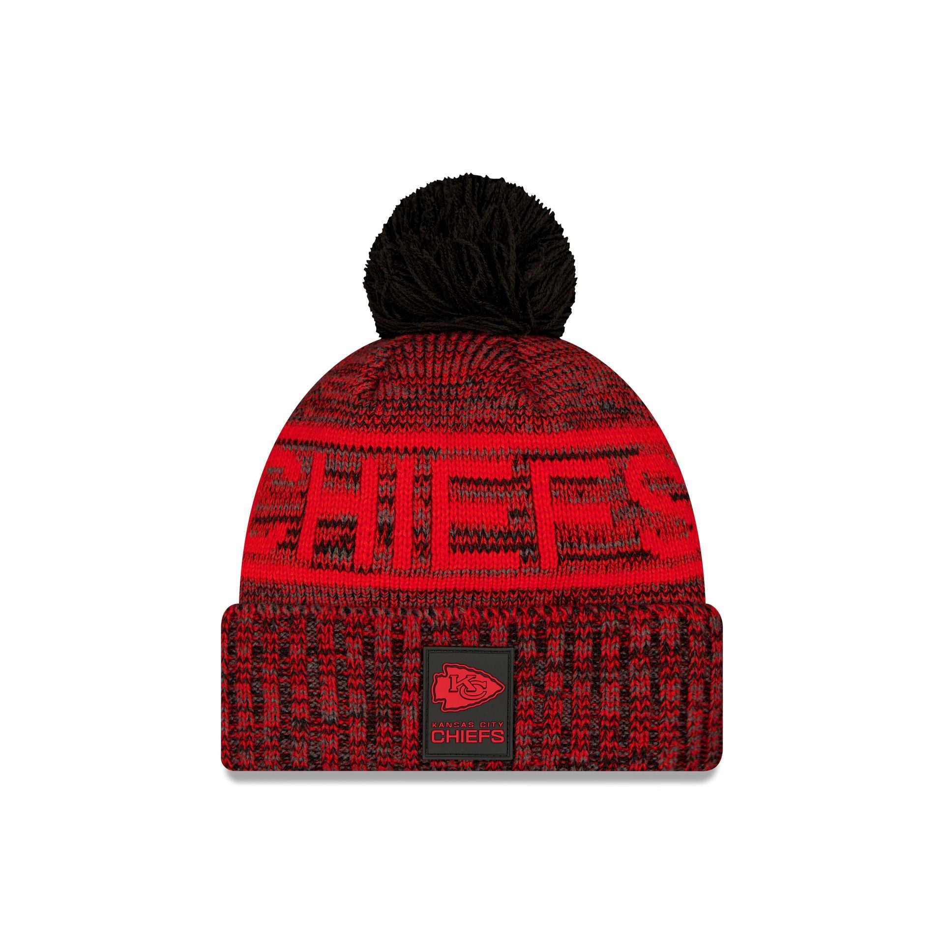 Kansas City Chiefs 2025 Sideline Cold Weather Black Pom Knit Hat - Nextgenmallstore