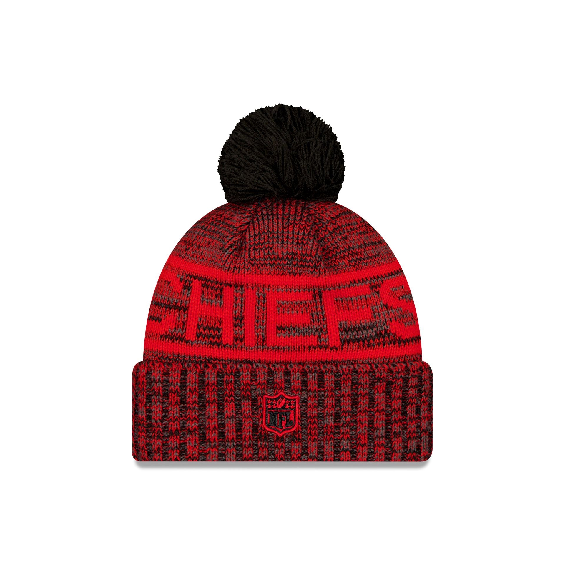 Kansas City Chiefs 2025 Sideline Cold Weather Black Pom Knit Hat