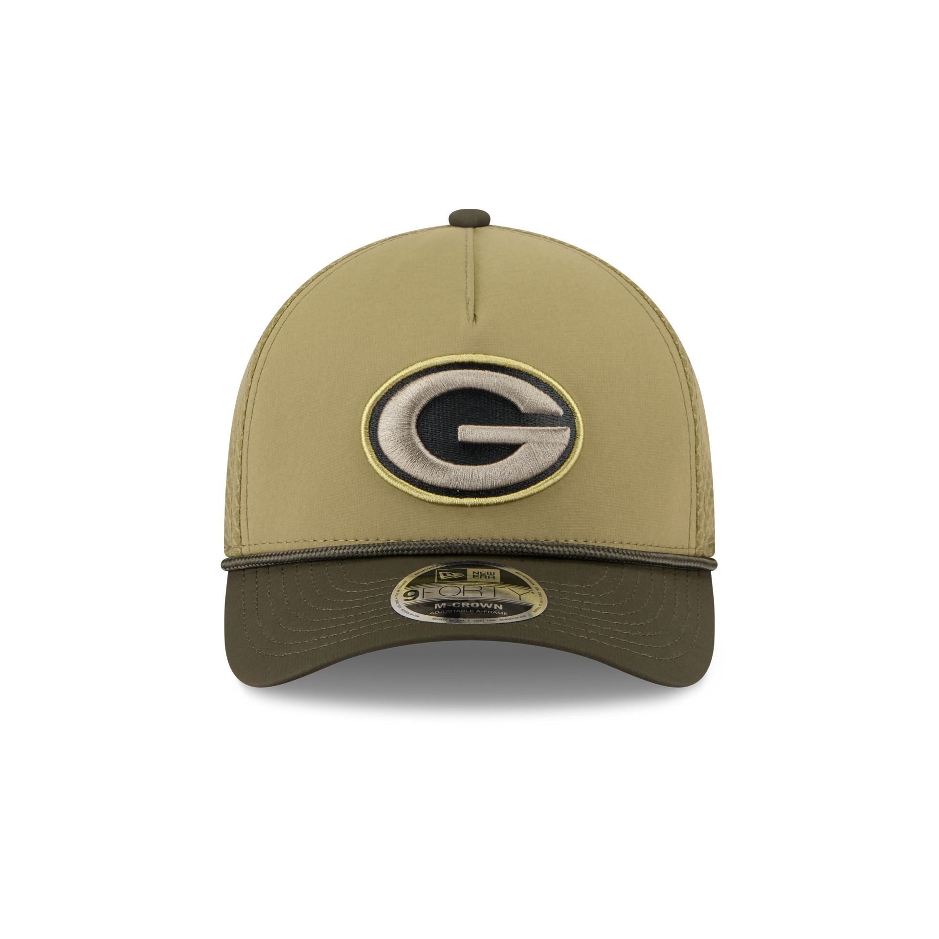 Green Bay Packers 2025 Salute to Service 9FORTY M-Crown A-Frame Trucker Hat