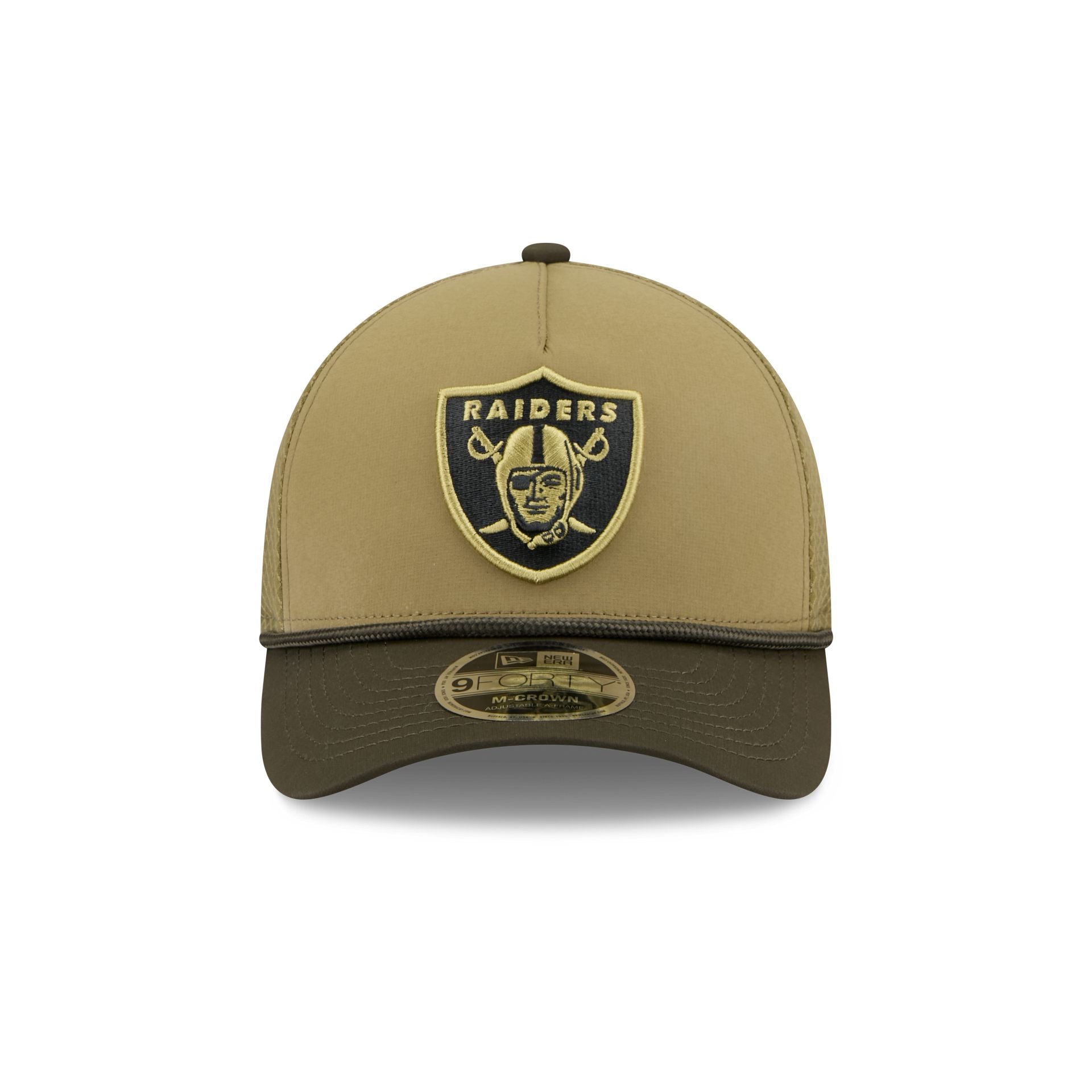 Las Vegas Raiders 2025 Salute to Service 9FORTY M-Crown A-Frame Trucker Hat