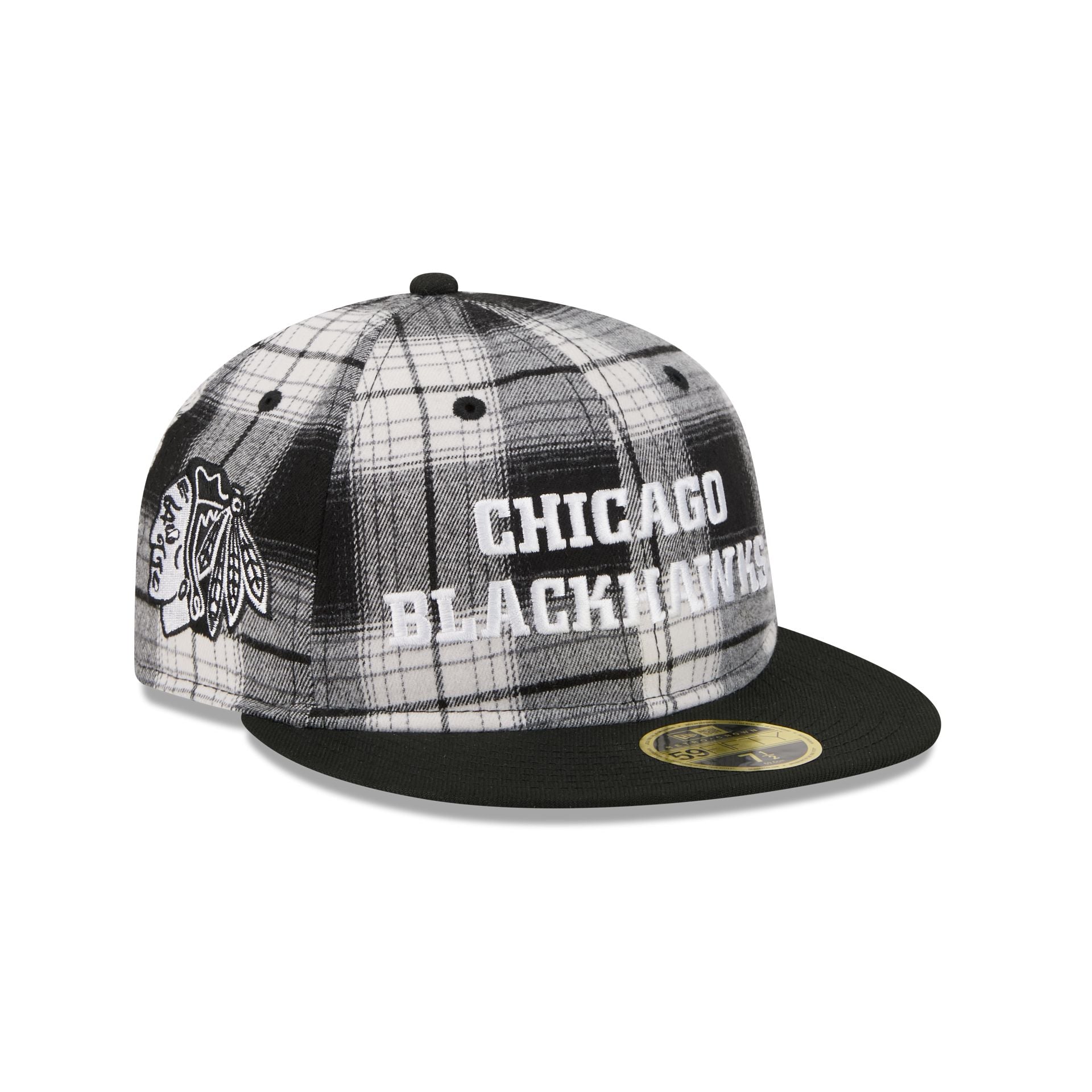 Chicago Blackhawks Grunge Plaid Retro Crown 59FIFTY Fitted Hat - Nextgenmallstore