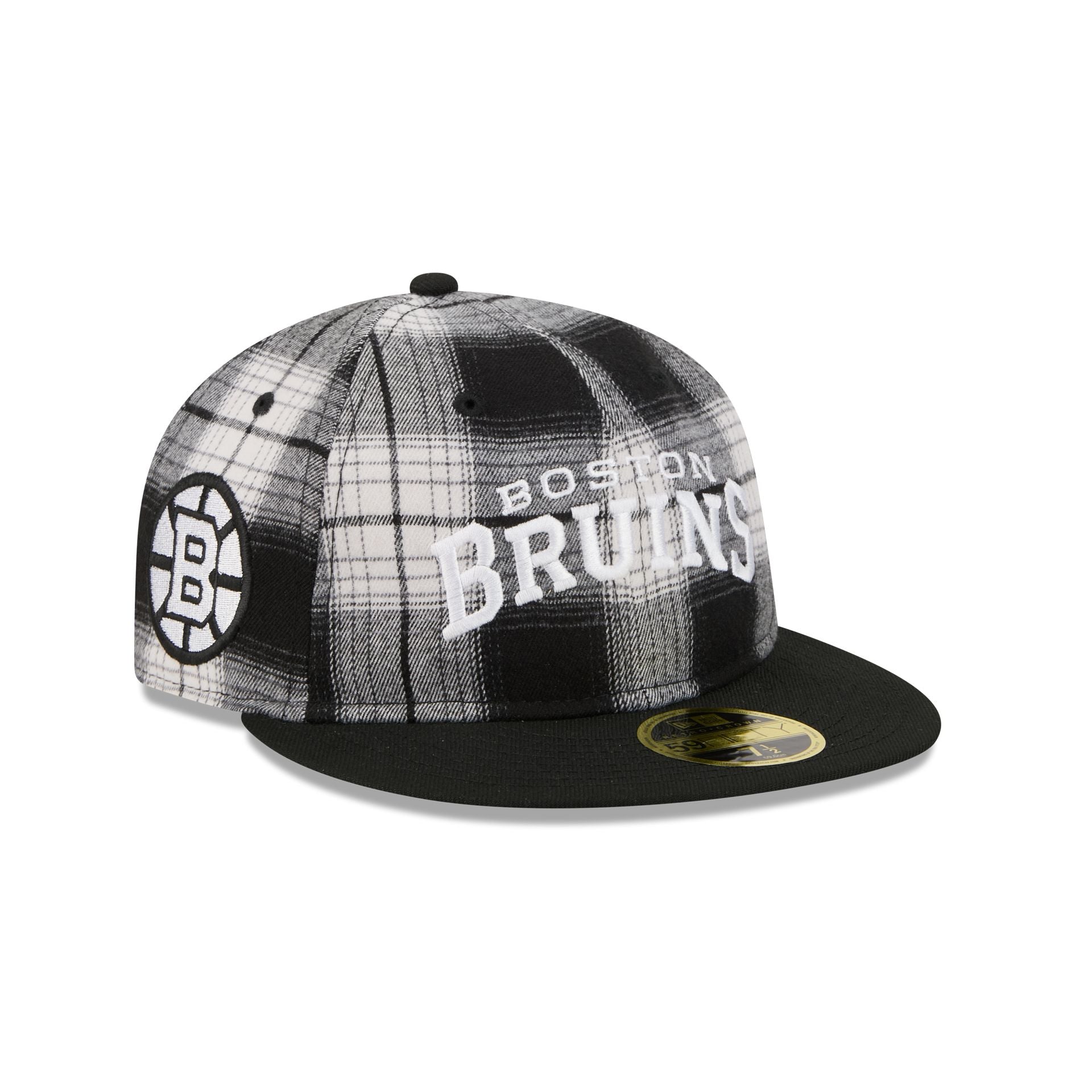 Boston Bruins Grunge Plaid Retro Crown 59FIFTY Fitted Hat
