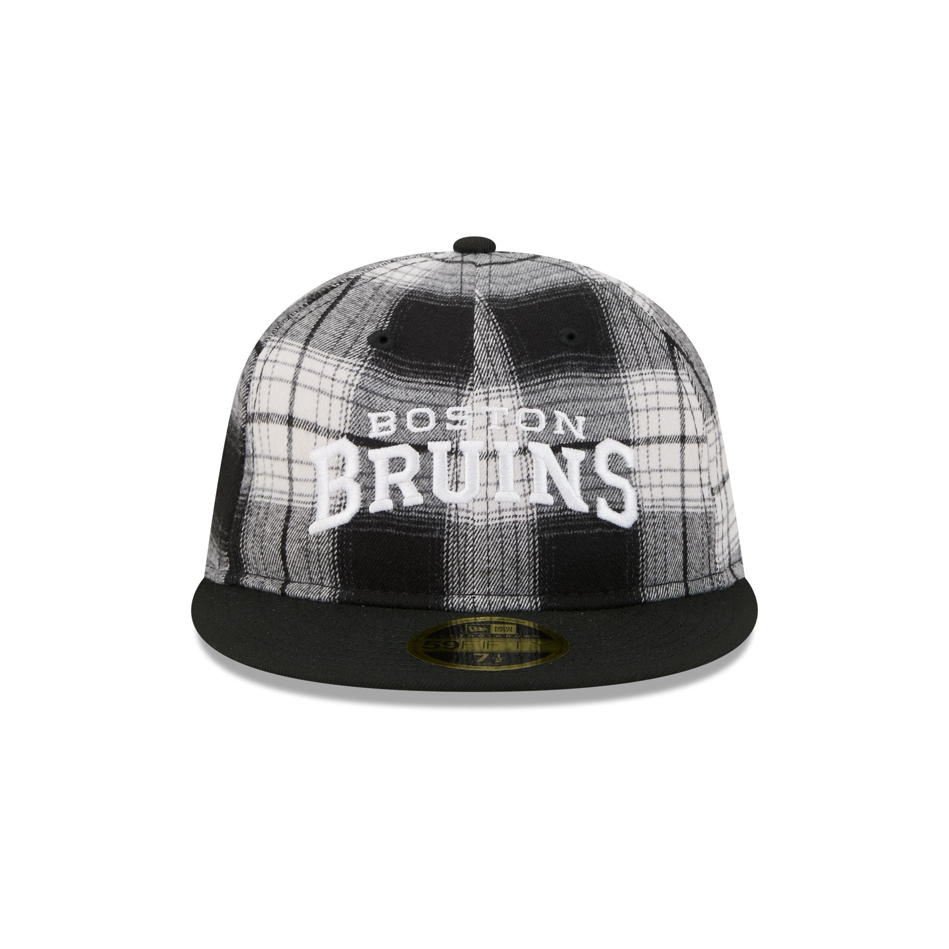 Boston Bruins Grunge Plaid Retro Crown 59FIFTY Fitted Hat