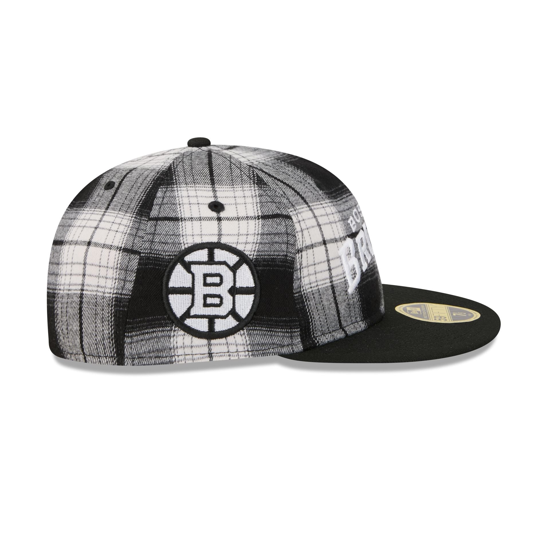 Boston Bruins Grunge Plaid Retro Crown 59FIFTY Fitted Hat