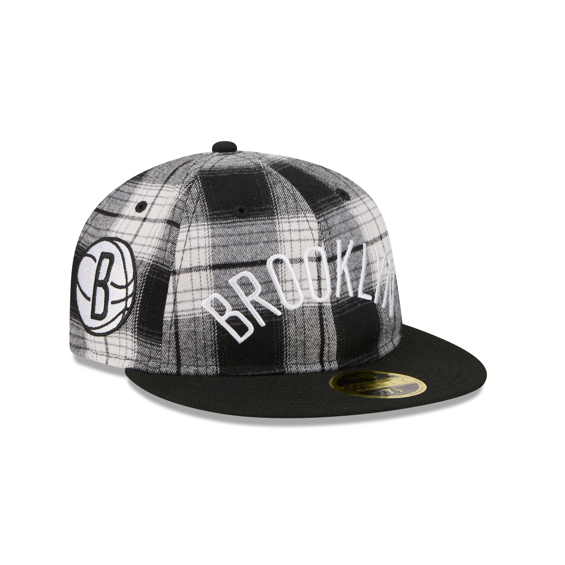 Brooklyn Nets Grunge Plaid Retro Crown 59FIFTY Fitted Hat - Nextgenmallstore