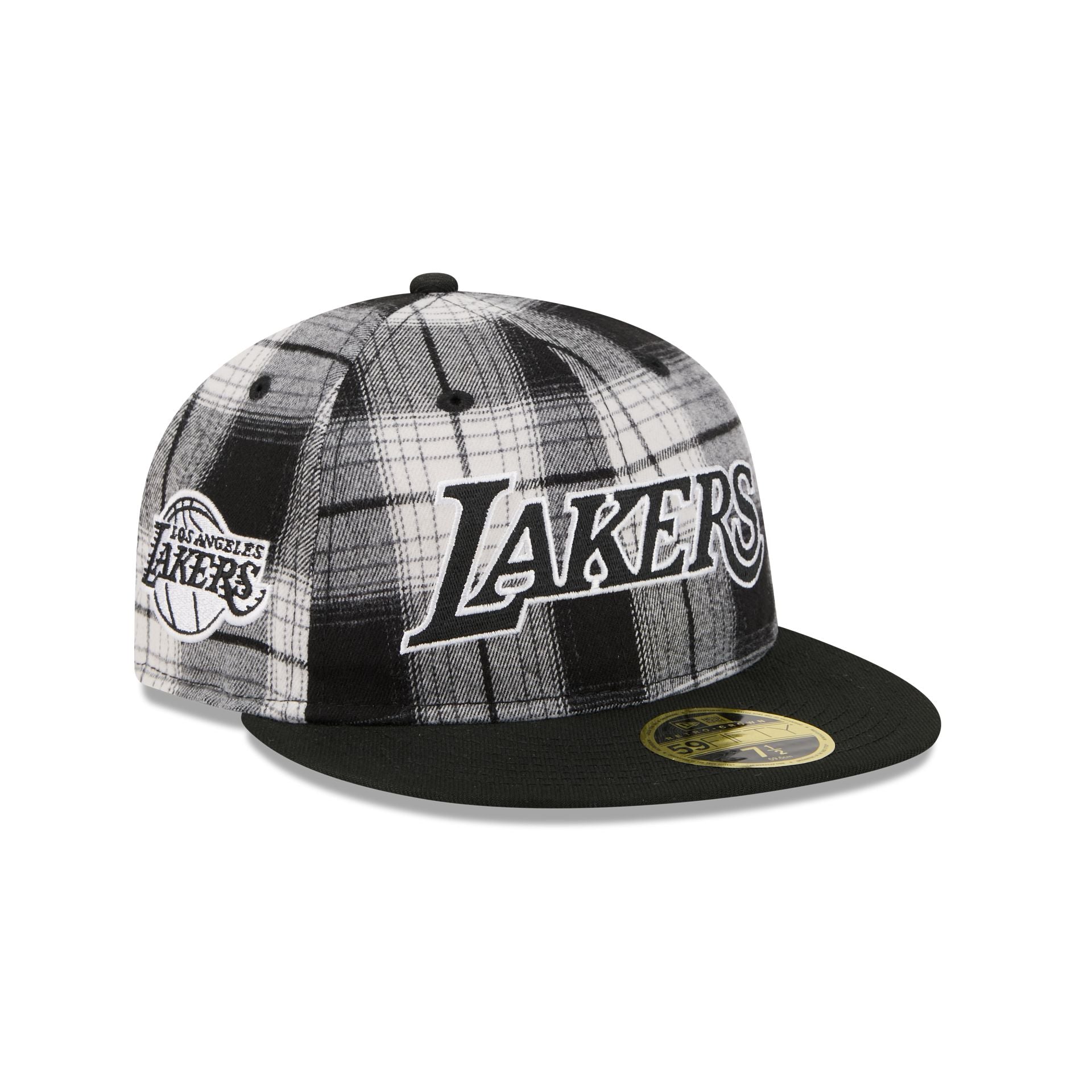 Los Angeles Lakers Grunge Plaid Retro Crown 59FIFTY Fitted Hat