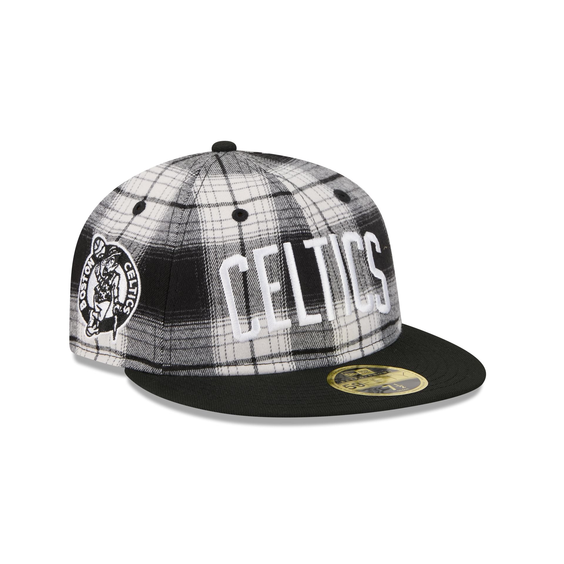 Boston Celtics Grunge Plaid Retro Crown 59FIFTY Fitted Hat - Nextgenmallstore