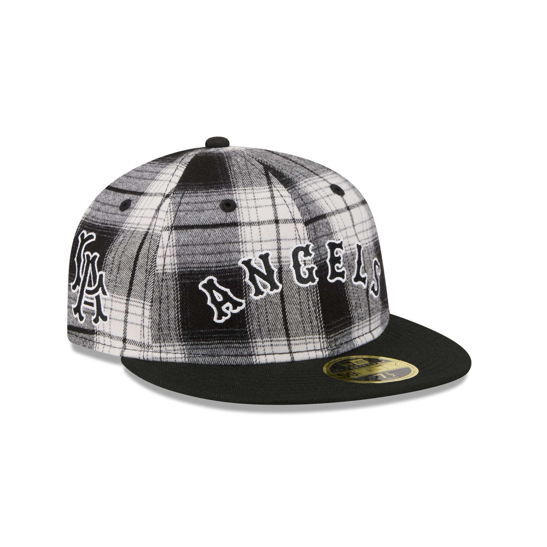 Los Angeles Angels Grunge Plaid Retro Crown 59FIFTY Fitted Hat - Nextgenmallstore