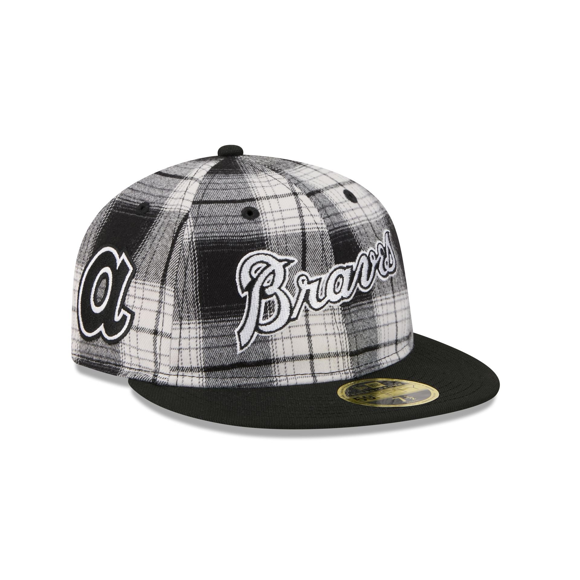 Atlanta Braves Grunge Plaid Retro Crown 59FIFTY Fitted Hat - Nextgenmallstore