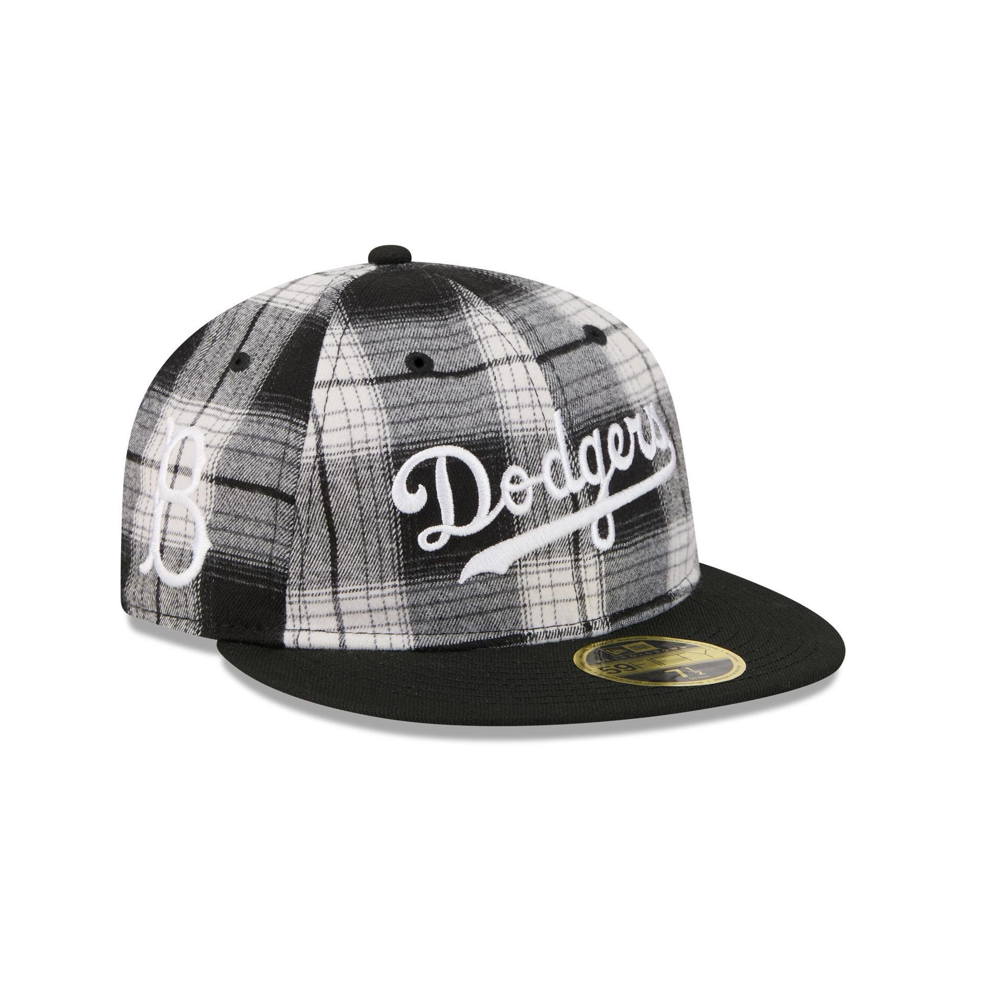 Brooklyn Dodgers Grunge Plaid Retro Crown 59FIFTY Fitted Hat - Nextgenmallstore