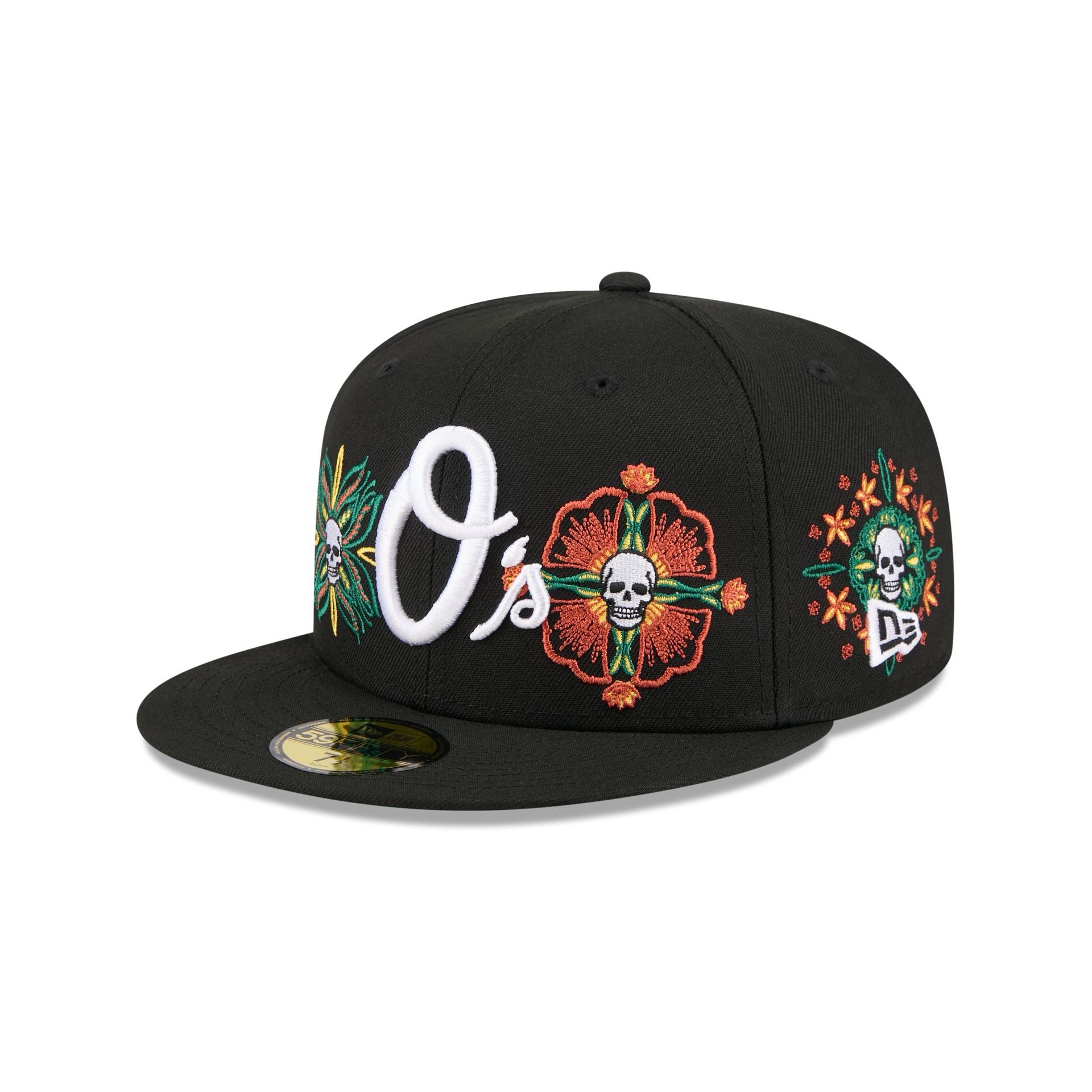 Baltimore Orioles Day of the Dead Skull & Flowers 59FIFTY Fitted Hat