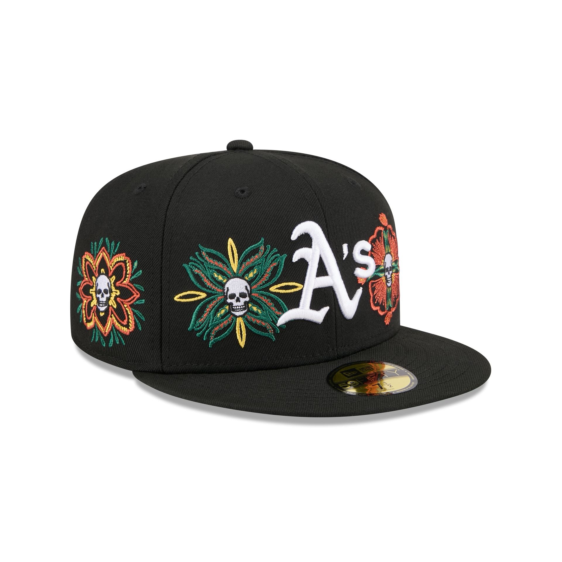 Athletics Day of the Dead Skull & Flowers 59FIFTY Fitted Hat - Nextgenmallstore