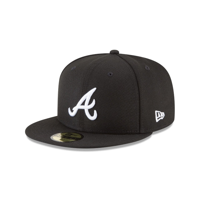 Atlanta Braves Black and White Basic 59FIFTY Fitted Hat - Nextgenmallstore